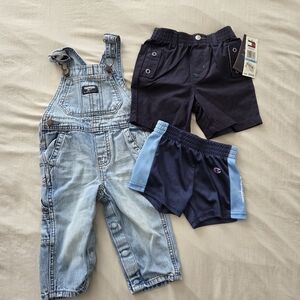 OshKosh B'gosh Baby Light Blue Denim Overalls and Navy Shorts Set 6-12 Months
